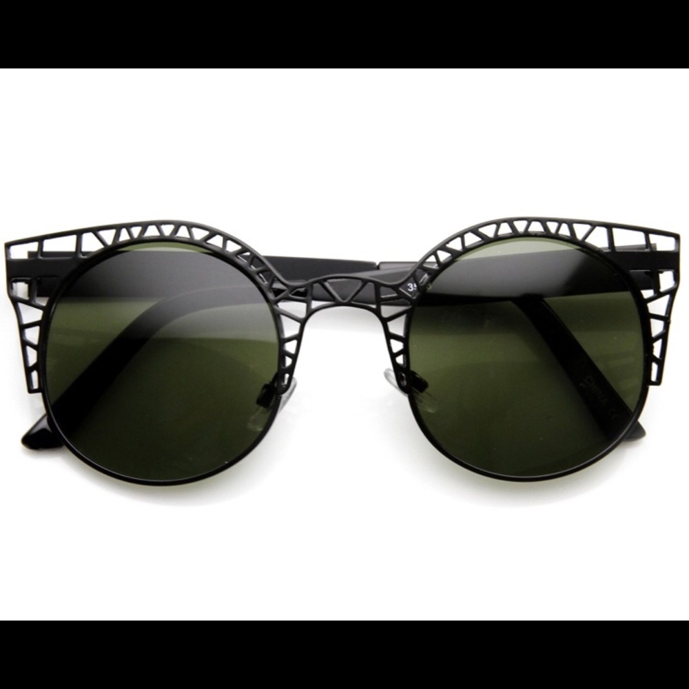 Women’s round metal laser cut cat eye sunglasses